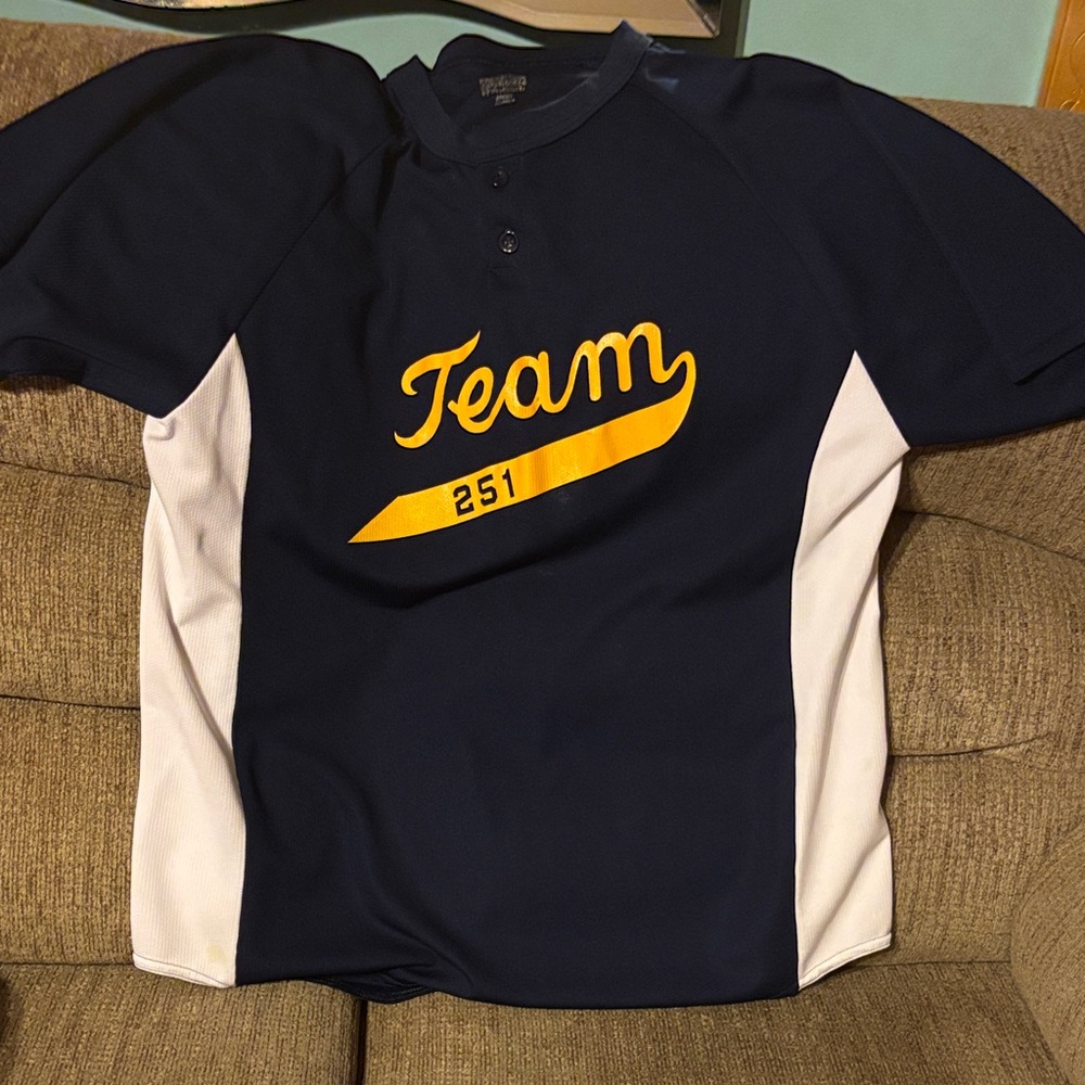 Team 251 Men's Navy and White Jersey & on back “Mean & Nasty” size large